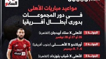 موعد مباريات الأهلى فى دور المجموعات لبطولة دورى أبطال أفريقيا.. إنفوجراف - التقرير