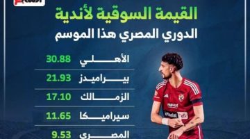 القيمة السوقية لأندية الدوري المصري قبل انطلاقه اليوم.. إنفوجراف - التقرير